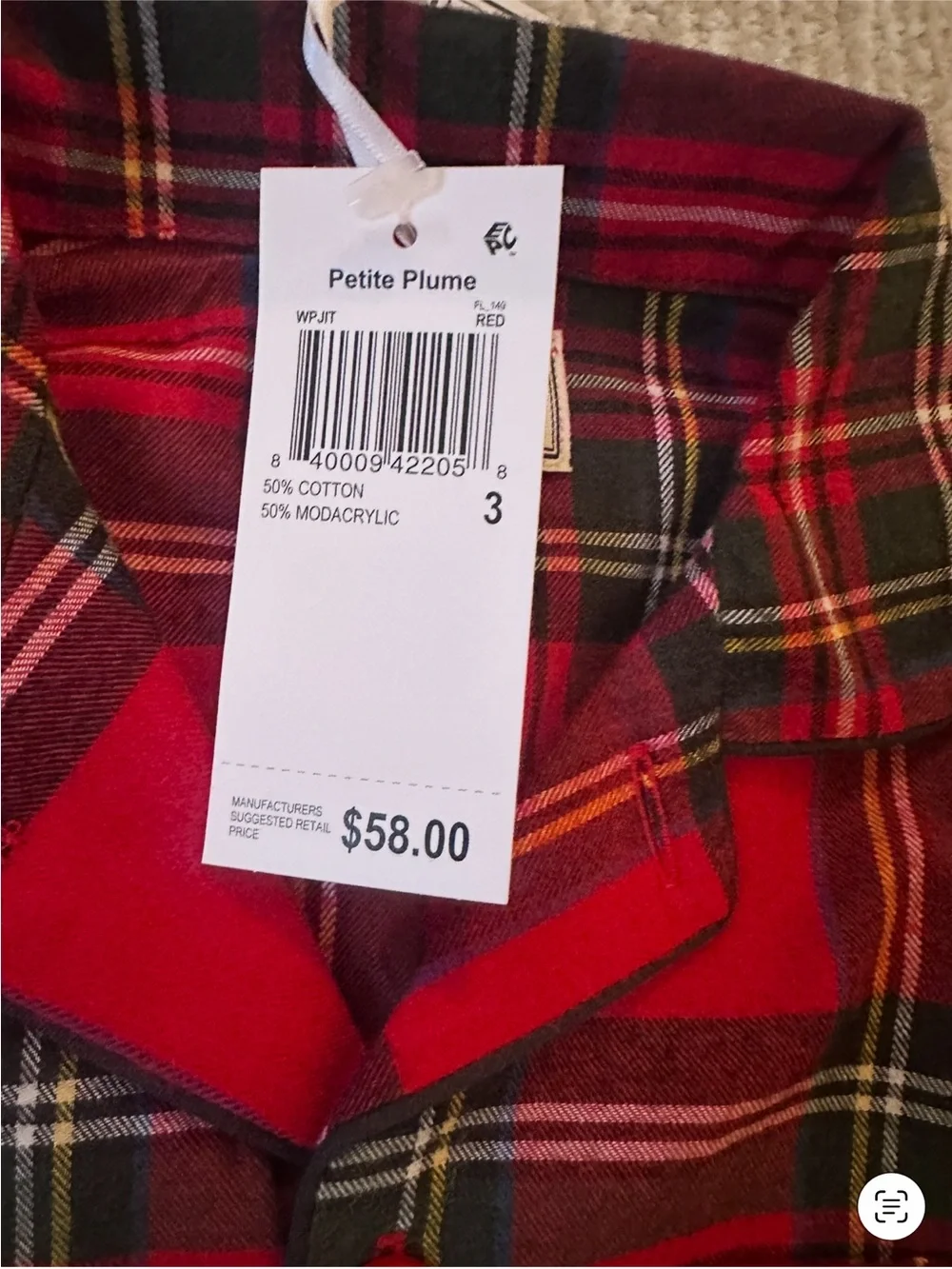 Petite Plume unisex Red Tartan Flannel Kids Pajama Set